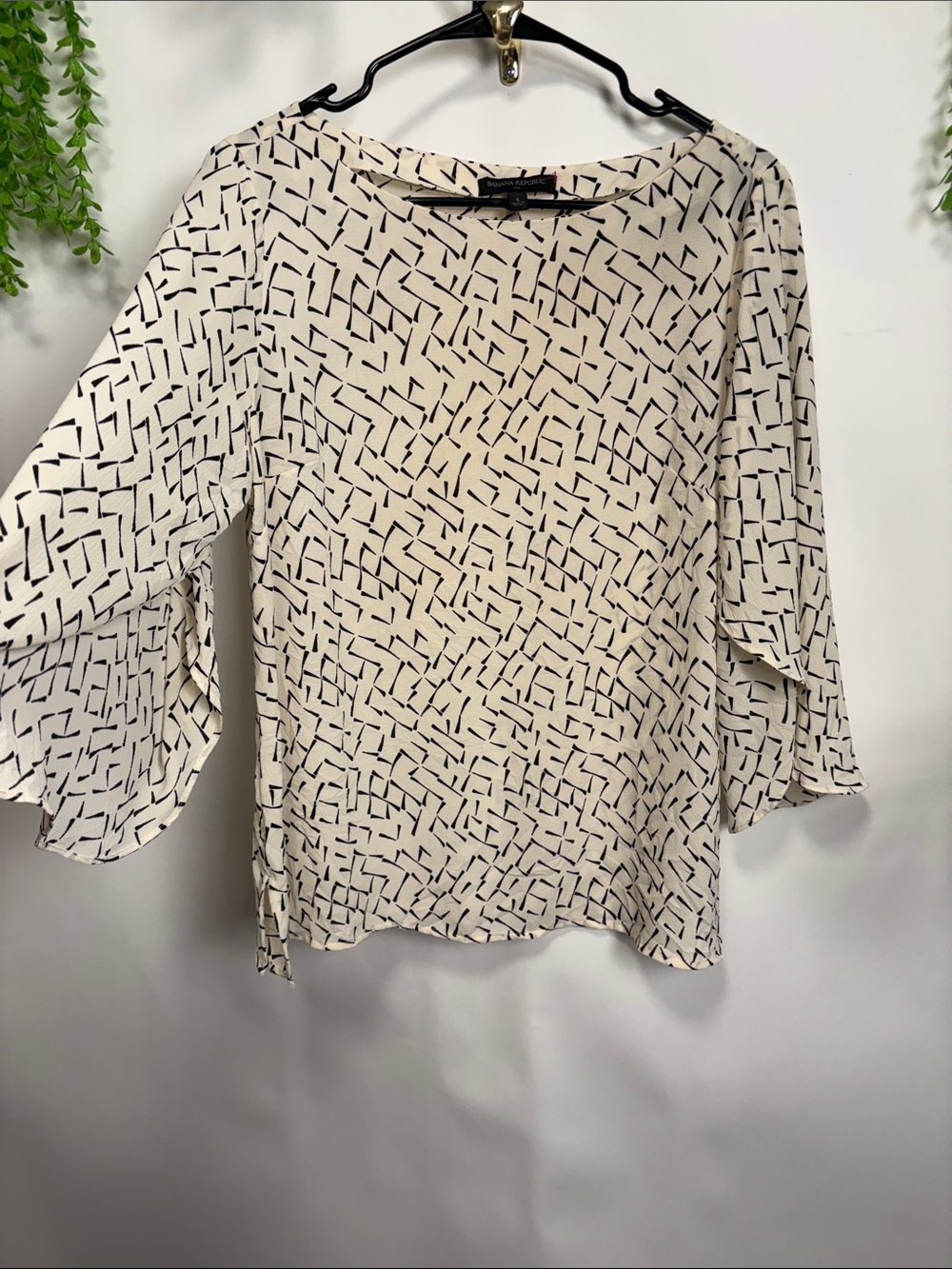 Banana Republic Cream Blouse with Black Geometric Print